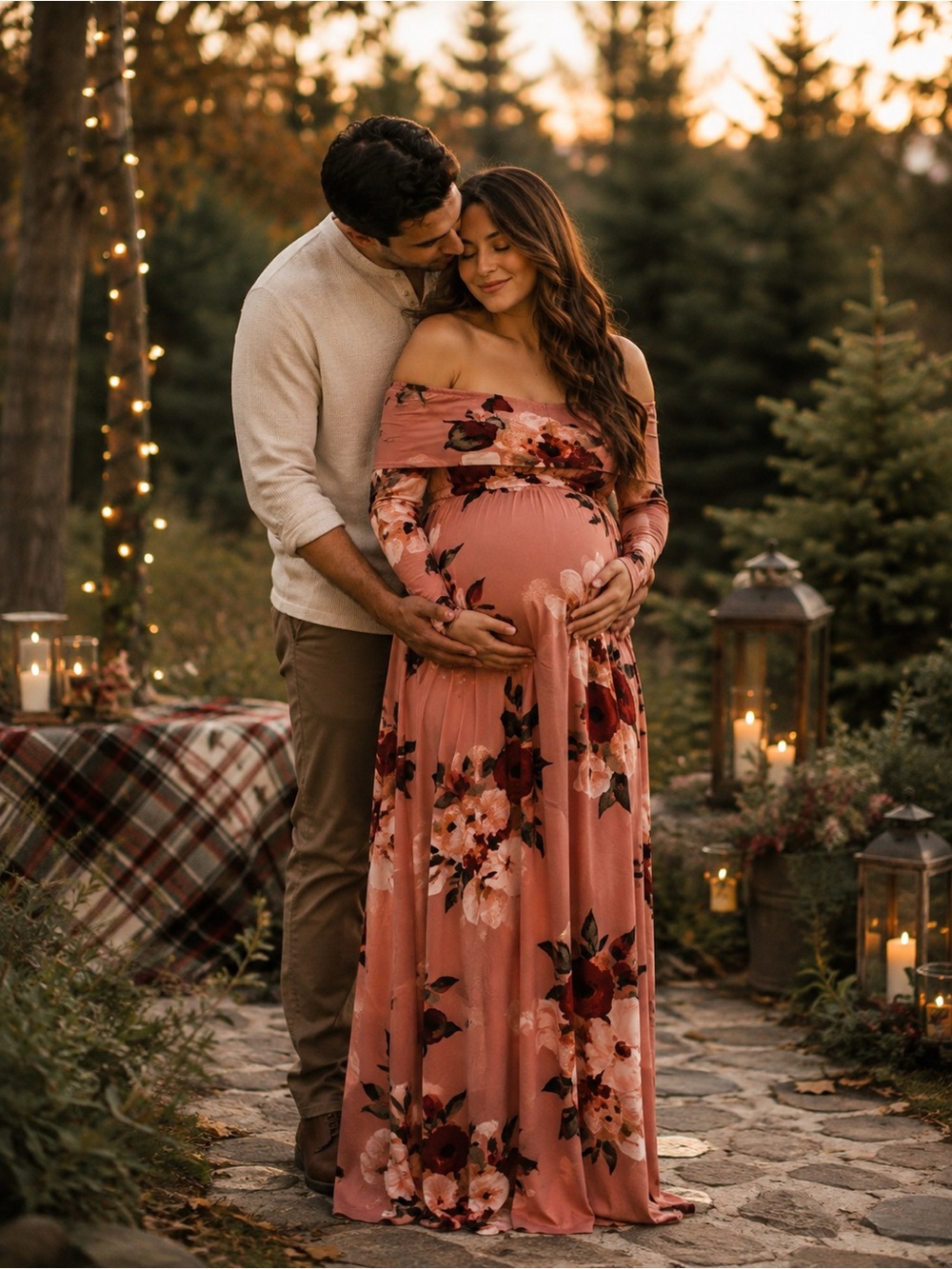 Pink Maternity Floral Maxi Dress Off Shoulder Baby Shower Photoshoot